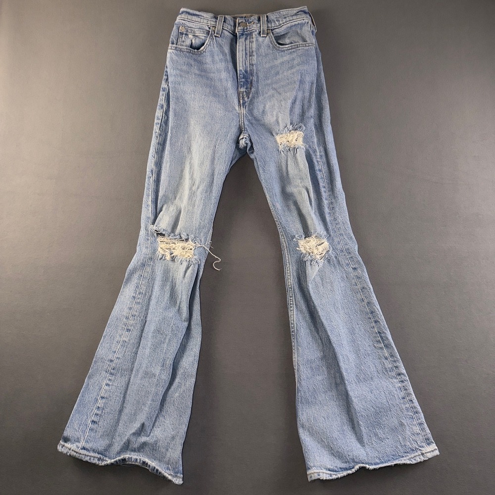 Levis Premium 70s High Flare Jeans Light‎ Wash Distressed 25 A0899-0013 Womens